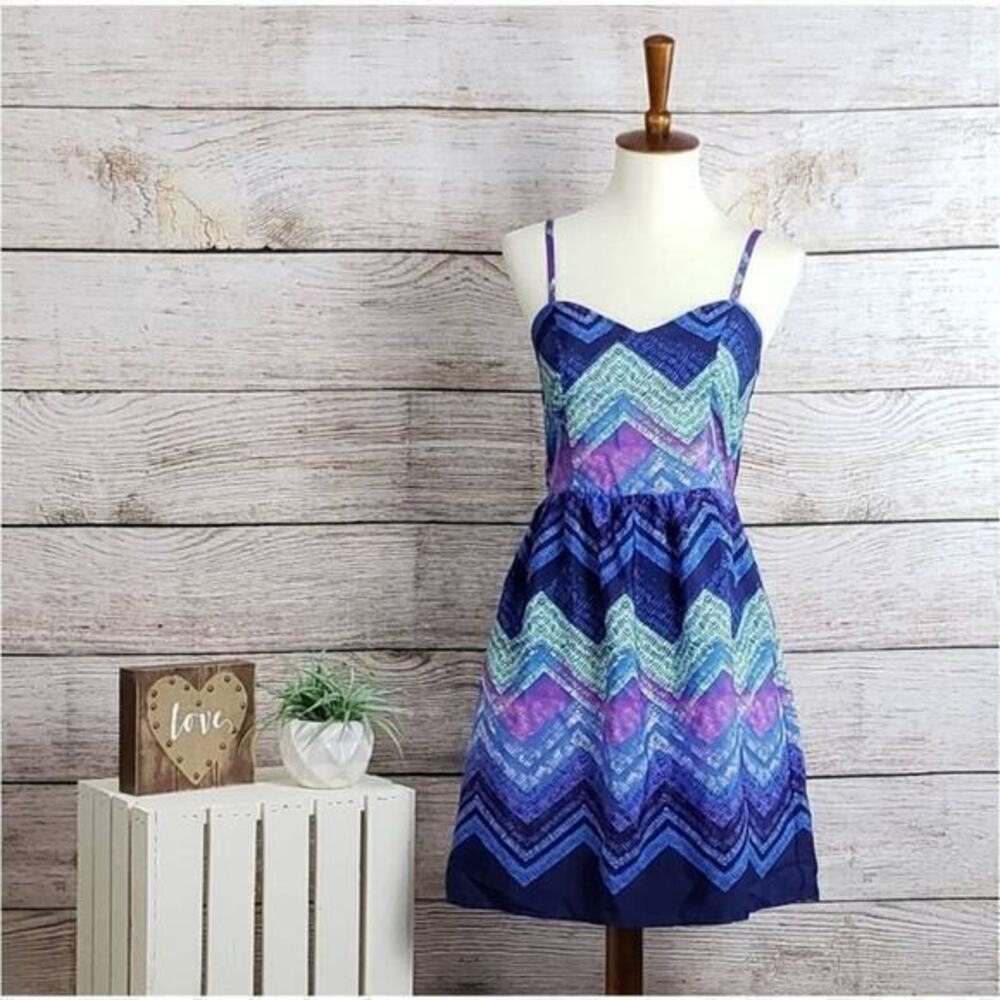 5/$25 American Eagle‎ Outfitters Women's Chevron Sweetheart Sundress Blue Size 0